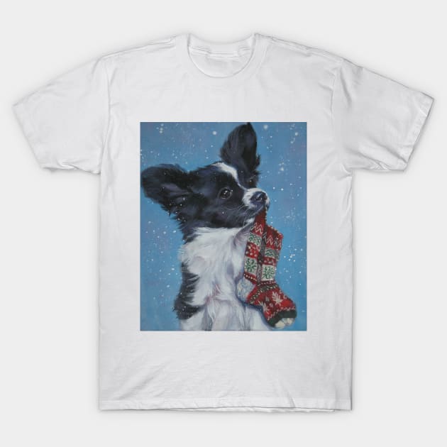 Papillon Christmas Fine Art Painting T-Shirt by LASHEPARD